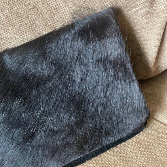 VTG GENUINE COWHIDE CLUTCH BAG FLAP BLACK WESTERN BOHEMIAN FRINGE RARE VERSATILE - Picture 10 of 16